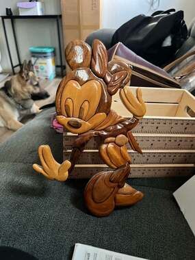 Vintage Minnie Mouse Wood Intarsia Wall Hanging Folk Art